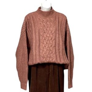 Long Sleeve Mock Turtleneck Terracotta Neutral Cable-knit Pullover Knit Sweater